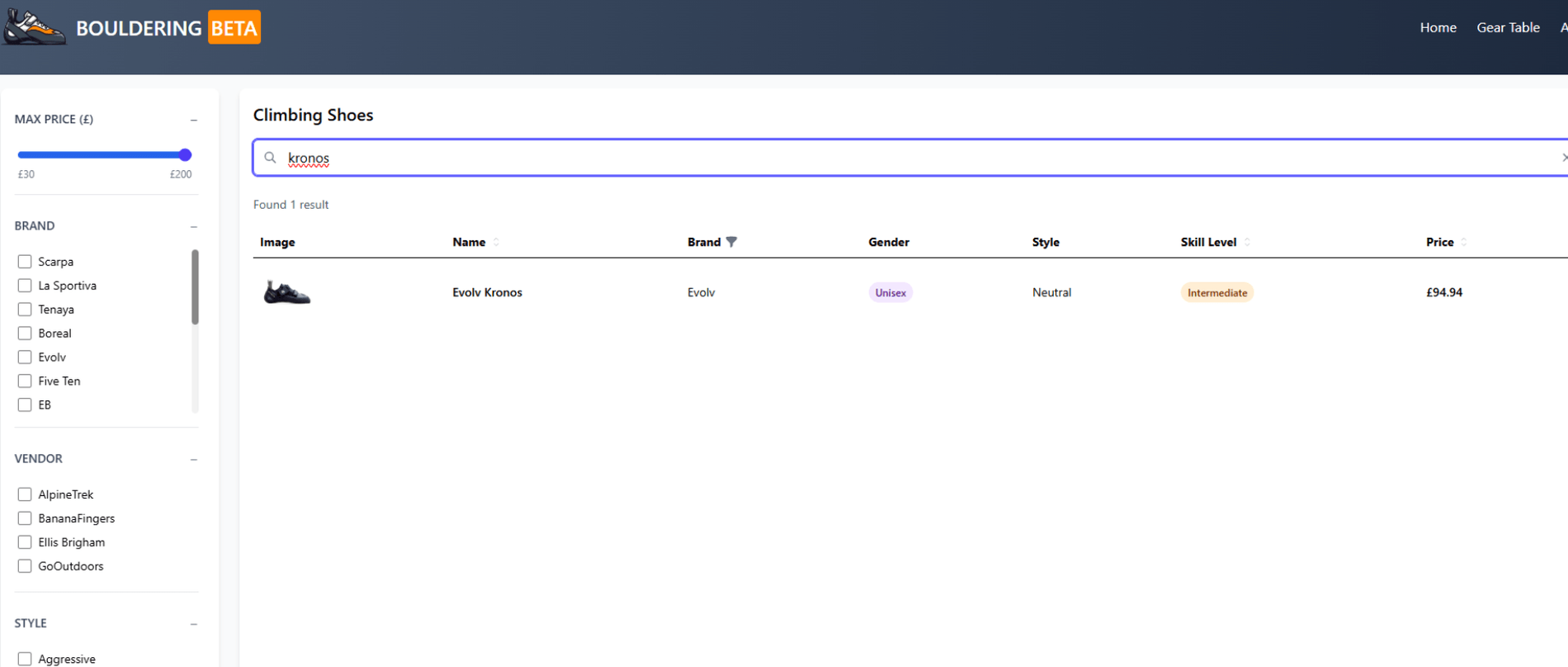 Fuzzy search matching the query "kronos" to the Evolv Kronos